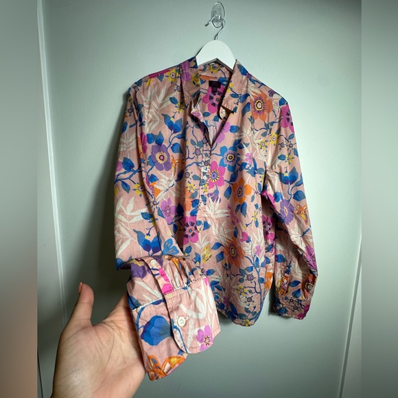 Liberty Art Fabrics for J. Crew Partial Button Down Floral Print Top Size 18 - Picture 13 of 17